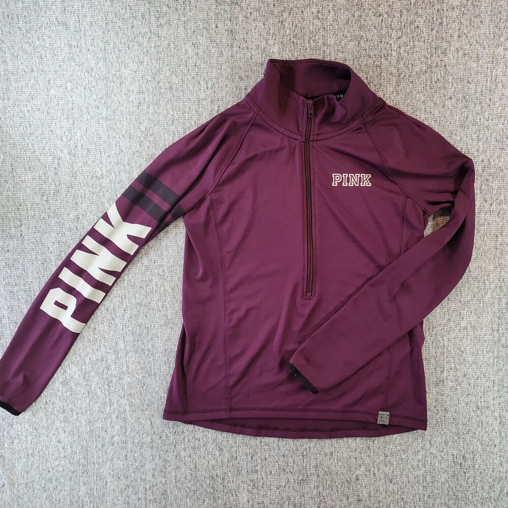 PINK Victoria's Secret Ultimate Half Zip Pullover Women's M Plum Thumbholes
